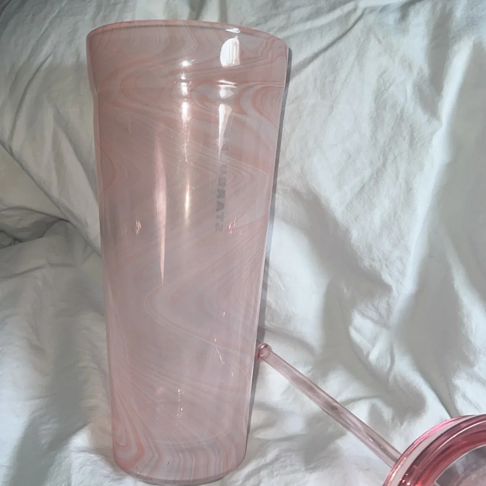 Starbucks 2017 Coral Pink Marble Double Wall Glass Tumbler Venti 20oz Ultra Rare